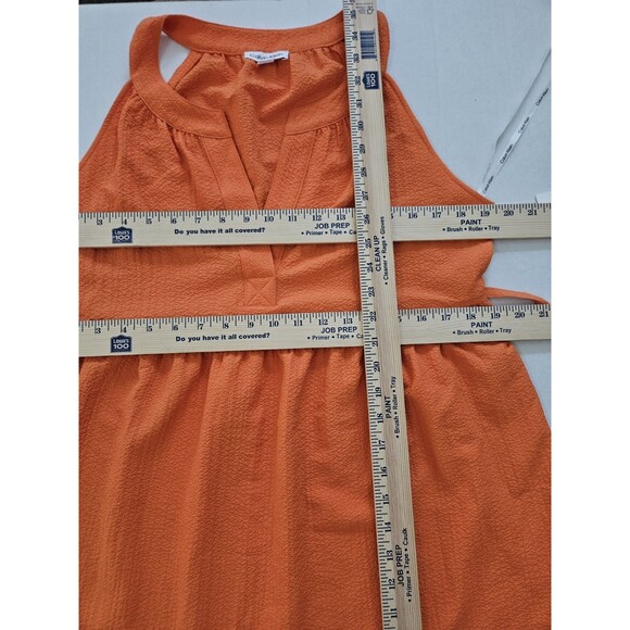 Calvin Klein Crepe Halter V Neck Tie Back Tiered Orange Tropical Dress Sz 8 NWT - Picture 5 of 8